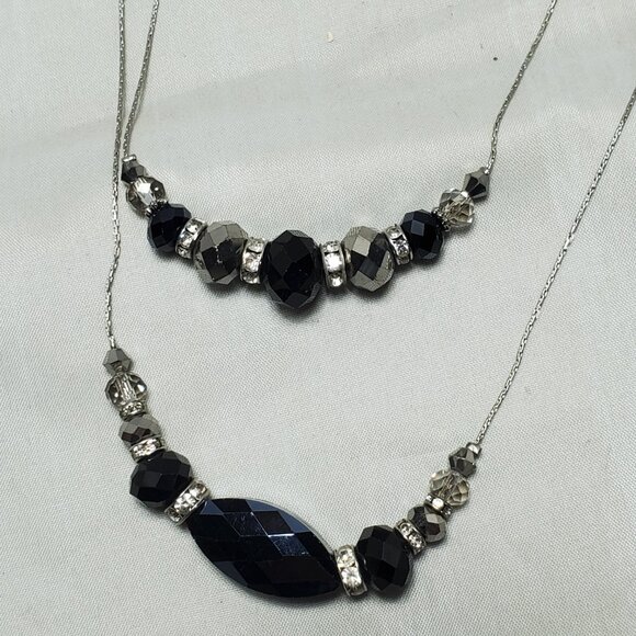 Ali Khan 2 row illusion rope necklace with faceted black glass beads and crystal - Picture 8 of 8